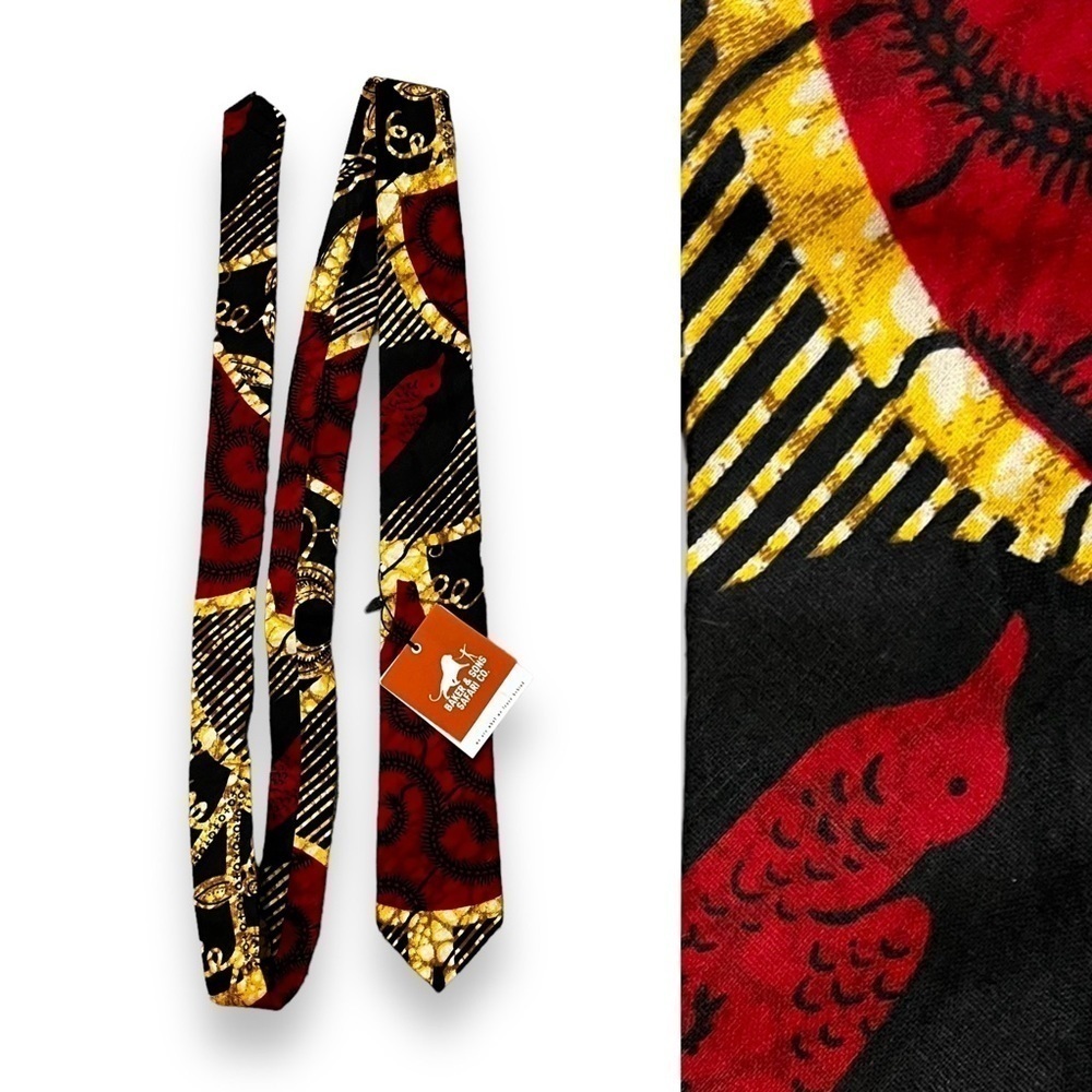 New Baker & Sons Safari Co African Batik Print Skinny Tie Red Yellow Black